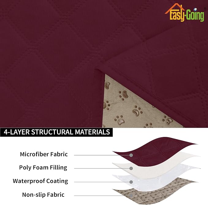 Easy-Going Waterproof Oversized Chair Cushion Covers, Non-Slip Leakproof Sofa Seat Cushion Slipcovers, Quilted and Stretch Furniture Protector for Dogs, Pets (1-Piece Oversized Chair Cushion, Wine)