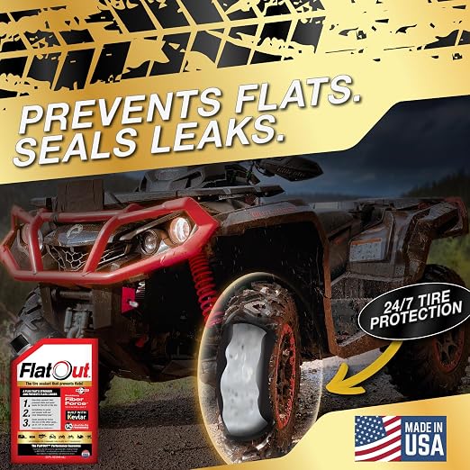 FlatOut Multi-Purpose Tire Sealant - Prevents and Repairs Flat Tires, Seals Leaks, Contains Kevlar, 32-Ounce Bag, 4-Pack