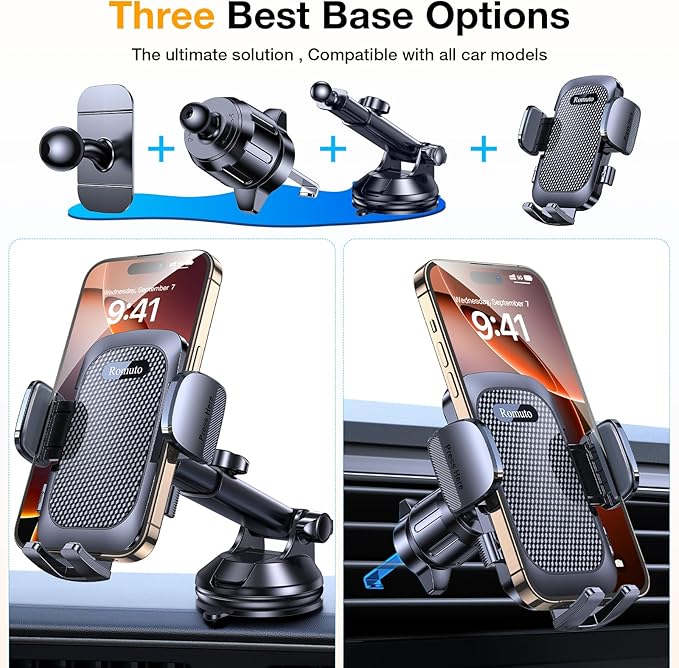 Romuto Phone Holders for Your Car Phone Holder Mount【Super Suction】 Cell Phone Holder for Car Accessories for Women Men【360° Adjustable】 Suction Phone Mount for Car, Window, Bathroom