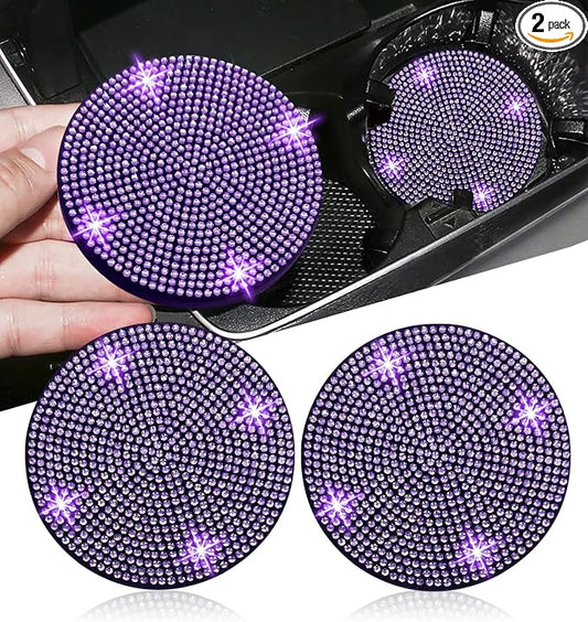 NBTEPEM 2pcs Bling Car Cup Holder Coaster, 2.75 inch Anti-Slip Shockproof Universal Car Coasters Insert Bling Crystal Rhinestone Automotive Interior Accessories for Women (2 pcs, Purple Violet)