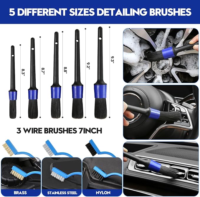 Qydipclin 42Pcs Car Detailing Kit, Car Detailing Brush Set, Car Wash Cleaning Kit, Car Detailing Brushes, Professional Car Care Kit for Interior Exterior Wheels, Blue