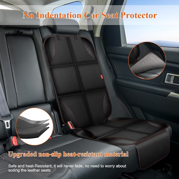 Car Seat Protector for Child Car Seat, Waterproof Durable 600D Fabric Car Seat Cover with Thickest Padding, Seat Protector Under Baby Car Seat with Non-Slip Backing Mesh Pockets, Thicker Black, 2PCS