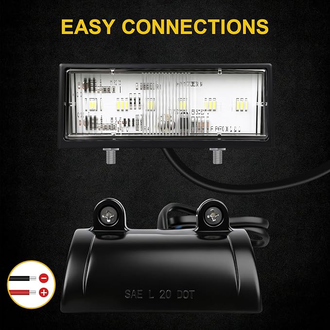 2Pcs LED License Plate Lights, 10V/30V Submersible 6 SMD Car Rear License Plate Lamps for Car, Trailer, Lorry, Caravan, Boat, Vehicle or Truck DOT SAE Compliant, ABS Housing
