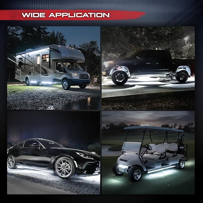 OPT7 Aura Aluminum White Underglow Lights for Car with Remote Control | Rigid LED Light Bars, Bright White Ground Glow, Waterproof Exterior Underbody Lighting, 12V Car Accessories, Universal Fit