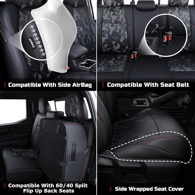 Leather Seat Covers Custom Fit for Tacoma Gen 4th (2024-2026) Double Cab | Custom Fit for SR, SR5, TRD PreRunner, TRD Sport, TRD Off-Road, Limited, Trailhunter - Fully Covered - Fit Like a Glove