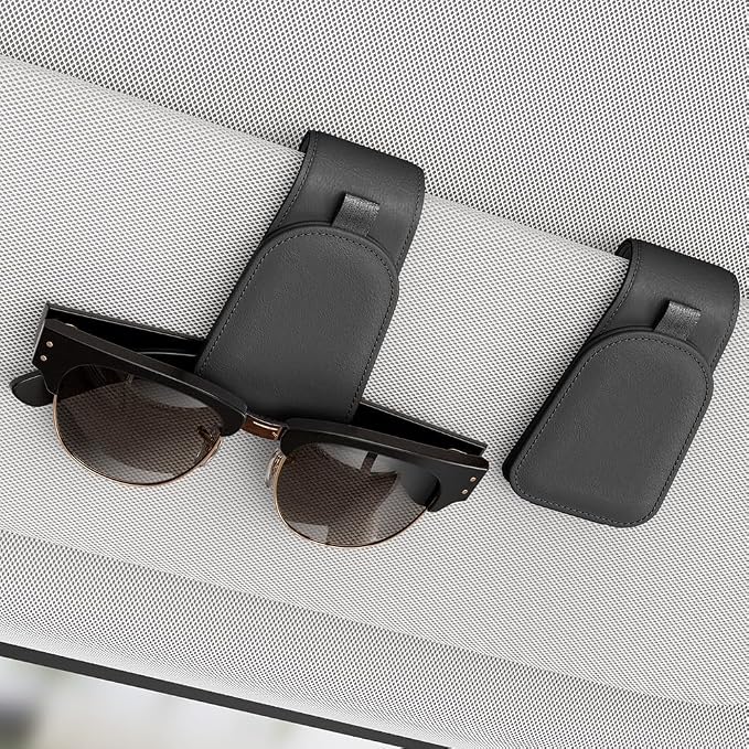 Sotfamily Sunglass Holder for Car Visor, Black, 2 Packs | Suede Cloth, Magnetic, Organizer for Car Accessories