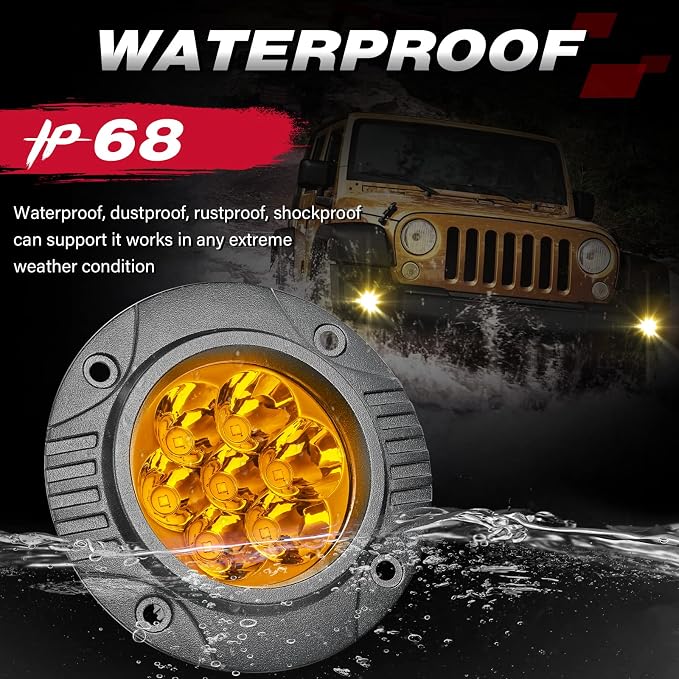 OFFROADTOWN Round Flush Mount LED Pods 2PCS 5Inch 80W Amber Fog Driving Light Flush LED Light Bar Super Bright Off Road Lights for Truck Pickup UTV ATV SUV Boat 4x4 Car