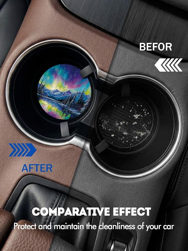 WOCOCN Car Coasters for Cup Holders - 2 Pack 2.75" Universal Rubber Car Cup Coaster, Non-Slip Waterproof Car Interior Accessories, Cute Car Decor Gifts for Women and Men (Aurora)