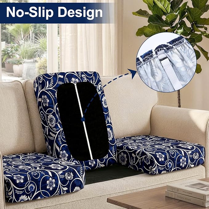 Smiry Waterproof Patio Cushion Covers, Stretch Outdoor Couch Slipcovers Replacement Washable Furniture Protector Sofa Chair Seat Cover for Dogs and Pets (12 Pcs, Navy)