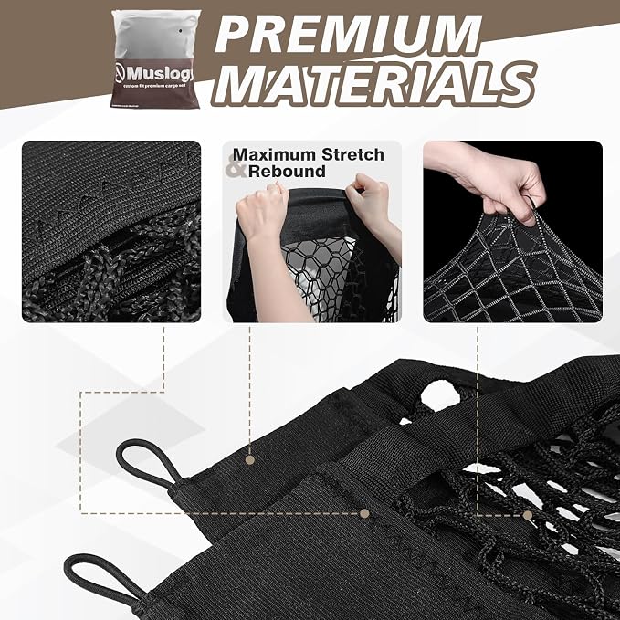 Muslogy Truck Bed Cargo Net Trunk Netting Compatible with 2023 2024 2025 2026 Kia Sportage Accessories, Pickup Cargo Organizer SUV Sedan Storage Net w/Heavy Duty Carabiners