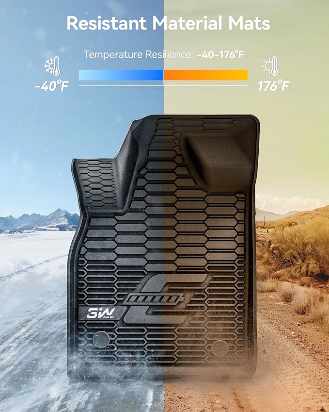 3W Ford Mustang Mach E Floor Mats Fit for 2021-2025 2026 TPE All Weather Car Accessories Custom Fit Floor Liner 1st and 2nd Row Full Set Car Mats, Black
