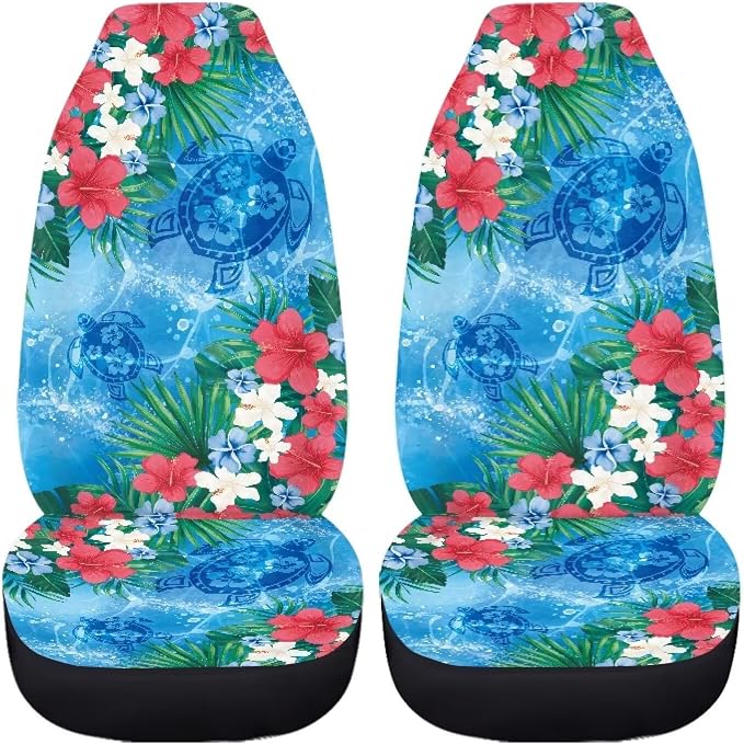 Sea Turtle Car Front Seat Covers Set of 2 Breathable Seat Cover for Front Seats Anti-Slip Hawaiian Removable Automotive Accessories Universal Fits Most Cars,SUVs,Sedans