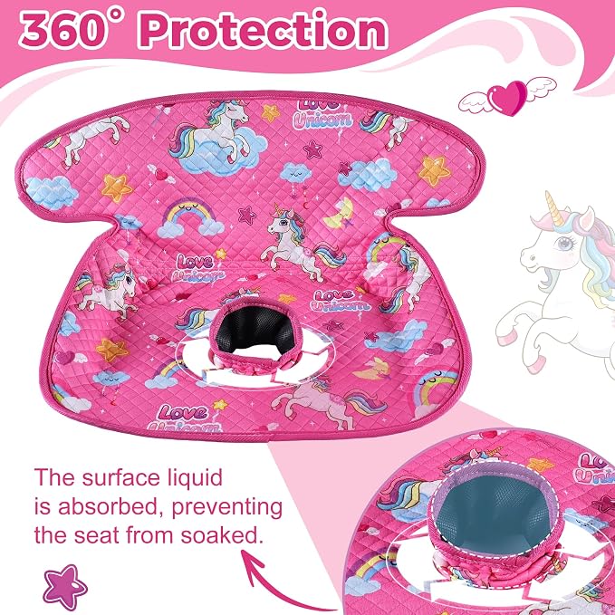Toddler Car Seat Protector for Potty Training Waterproof Unicorn | Soft quilted top Anti-slip back Machine washable Fits most car seats & strollers Catches potty leaks & spills