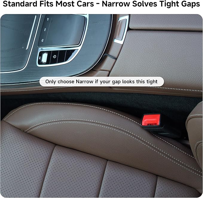 Car Seat Gap Filler Set of 2, 3IN1 Seat Side Gap Filler Plug with Storage Slot & Hook Function, Soft Foam Universal Fit Car SUV Truck Fill Gap Between Seats Console Organizer（Narrow Mocha Brown ）