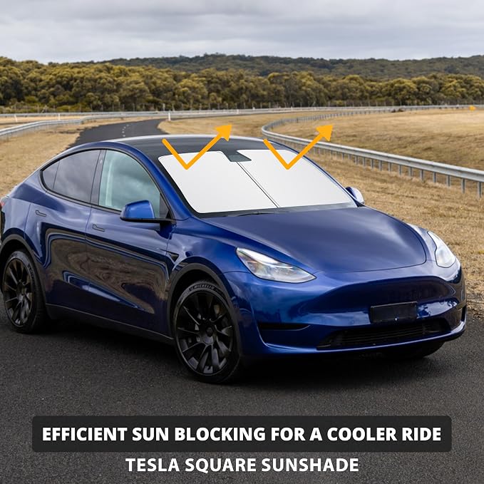 EcoNour Tesla Windshield Sun Shade for Model 3/Y 2017-2026, Foldable Front Window Sunshade Heat & UV Blocker for Tesla Interior Accessories