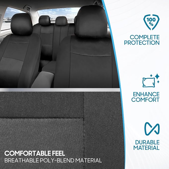 BDK PolyPro Car Seat Covers Full Set in Solid Charcoal – Front and Rear Split Bench Seat Covers for Cars, Easy to Install, Accessories for Auto Trucks Van SUV