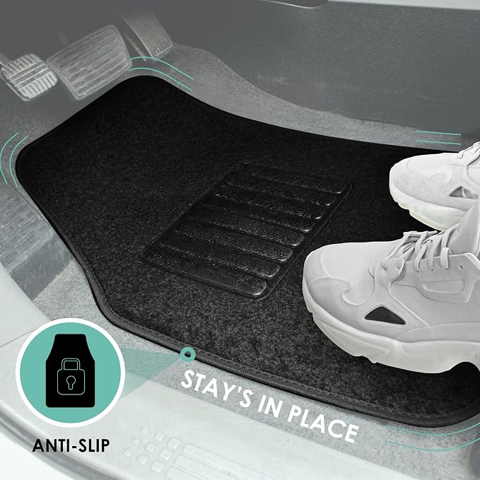 FH Group Automotive Floor Mats - Carpet Floor Mats for Cars, Universal Fit Full Set, All Purpose Car Floor Mats, Carpet Protector Mat for Most Sedan, SUV, Truck Floor Mats Black