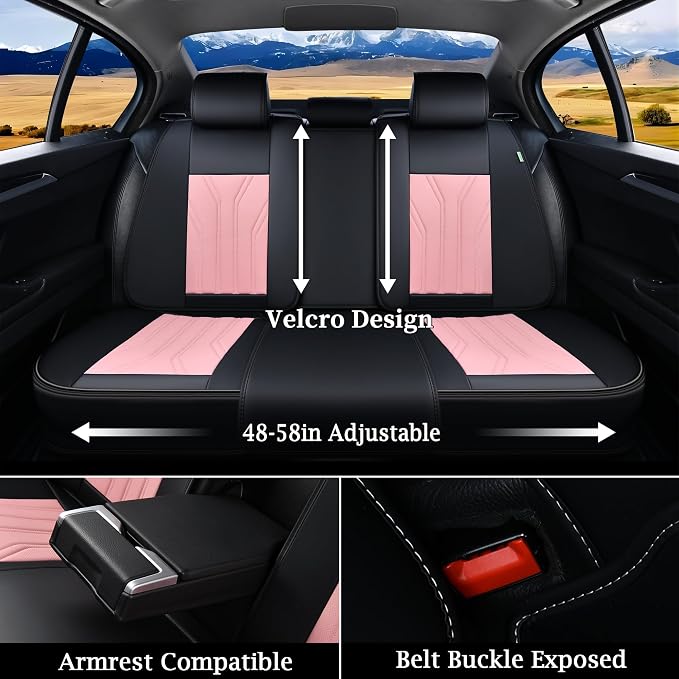 FLORICH Leather Seat Covers, Car Seat Covers Full Set, Car Seat Protectors 5 Seats, Pink Driver Seat Covers Fit for Most Cars Trucks SUV