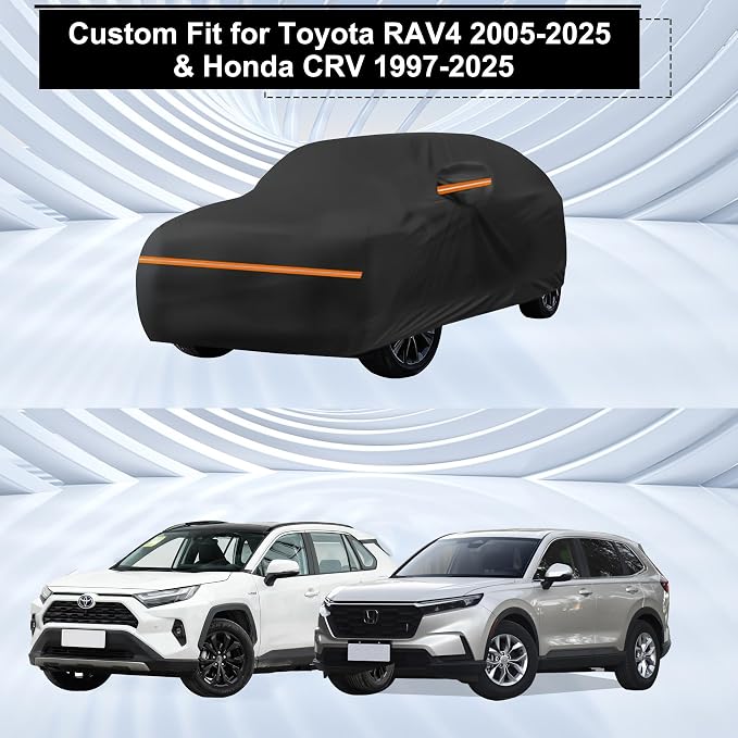 Amooca Heavy-Duty Car Covers Custom Fit for Toyota RAV4 2005-2025 for Honda CRV 1997-2025 Waterproof Sun-Proof All Weather Snow Cover 420D with Door Zipper Cotton Lining