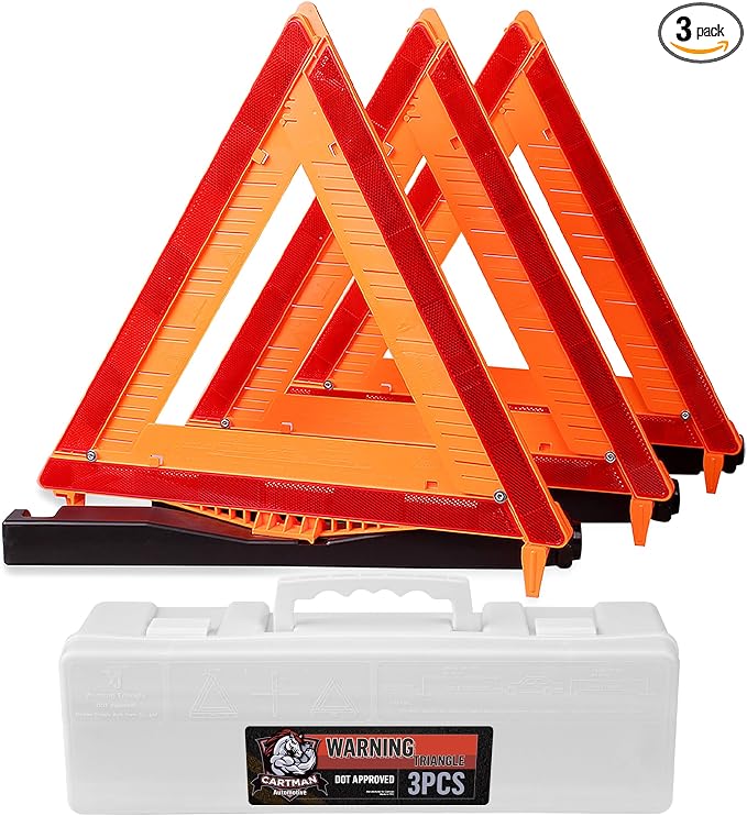 CARTMAN 3 Pack Warning Triangle DOT Approved, Identical to United States FMVSS 571 125 Reflective Warning Road Safety Triangle Kit with White Case