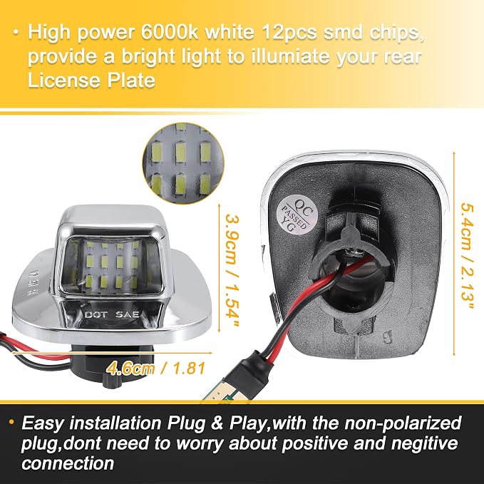 X AUTOHAUX 2pcs LED License Plate Light Lamp Assembly Silver Tone for Chevy C1500 C2500 C3500 1988-2000 6000K White