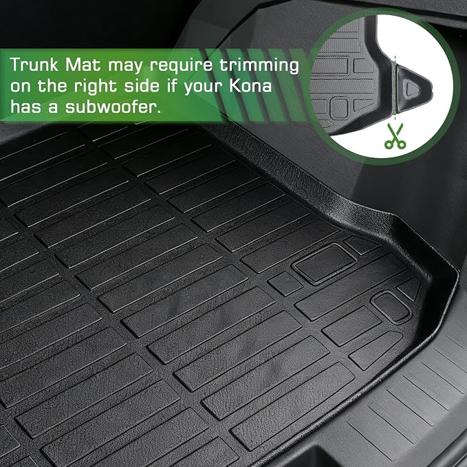 Floor Mats for Hyundai Kona 2018-2023 (No for EV) & Kona N 2022 2023 | Custom Fit All-Weather Rubber Car Cargo Liners for Hyundai, High Edges Anti-Slip TPE Mats, Front & 2nd Row & Trunk Mat