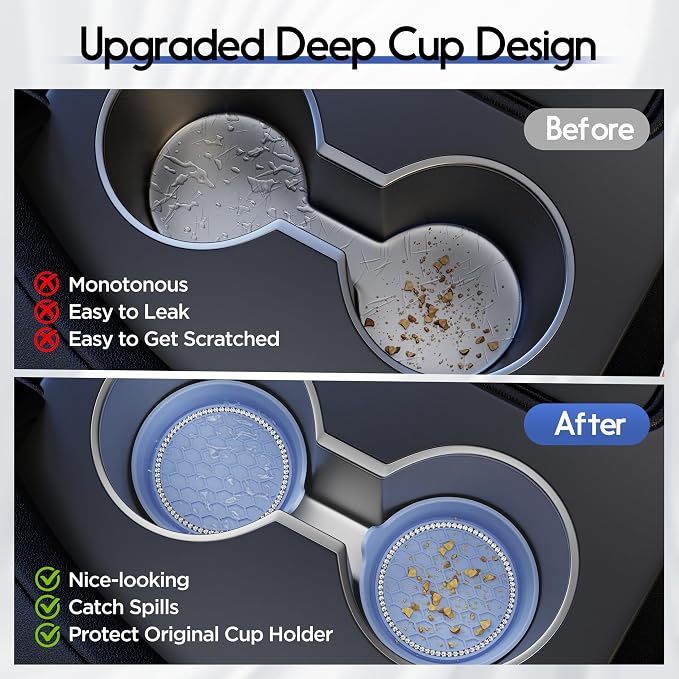 Amooca Car Cup Coaster Universal Non-Slip Cup Holders Bling Crystal Rhinestone Car Interior Accessories 4 Pack Gray Blue