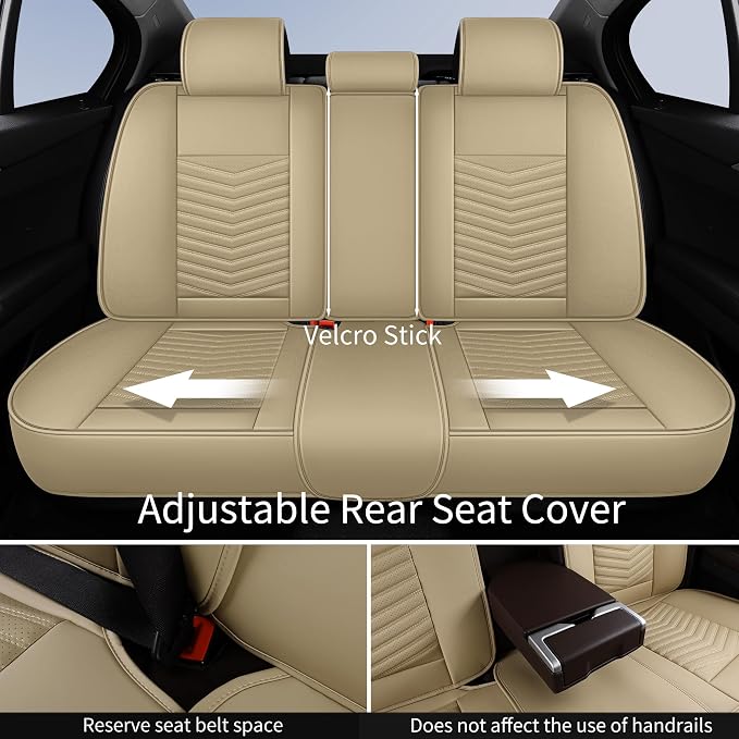 HChengkikz Nappa Leather Car Seat Covers Full Set, Beige Car seat Protector 5 Seats, Waterproof Car Seat Cushion, Universal Automotive Seat Covers Fit for SUV Truck Pick-up Sedan, Front and Rear | Easy Maintenance, Airbag Compatible, Universal Fit For ...