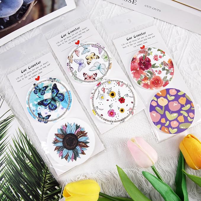 100PCS Car Coasters Packaging for Selling, Sublimation Blanks Car Coaster | Sublimation Display Card Set with Bags and Cards 6.8 x 2.9 Inch,Heat Press Machines Accessories(White)