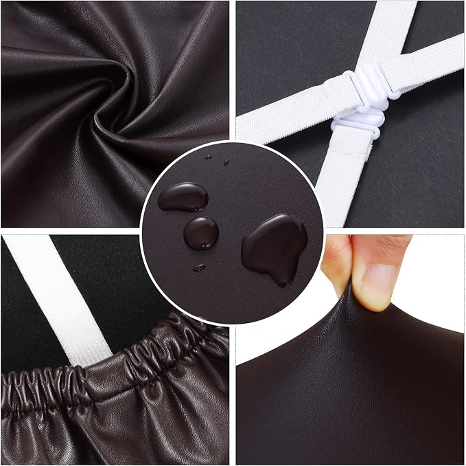 Fuloon Dining Chair Seat Covers 4 PCS, Solid Pu Leather Waterproof Seat Cushion Cover Oilproof Stretch Dining Chair Protctor Slipcover (Pu Dark Brown)