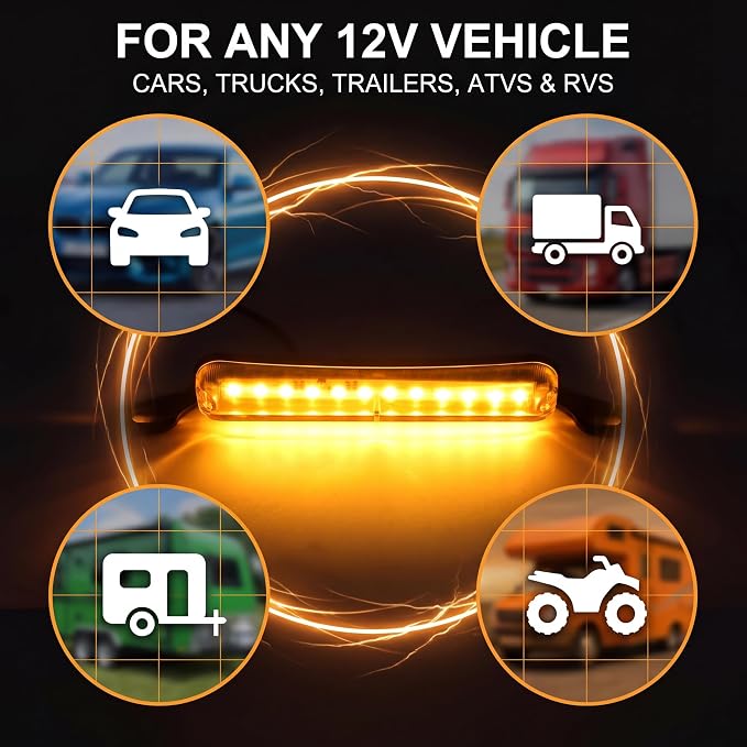 ANKIA Universal 12 LED License Plate Light for Car Trailer UTV ATV Truck RV Boat - Running Lamp, Reverse and Tail Light Assembly (Amber)