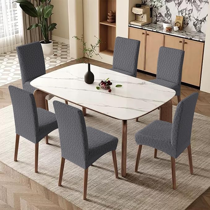 Genina Waterproof Chair Covers for Dining Room Set of 6, Removable Washable Chair Slipcover Protectors, Large Dark Gray