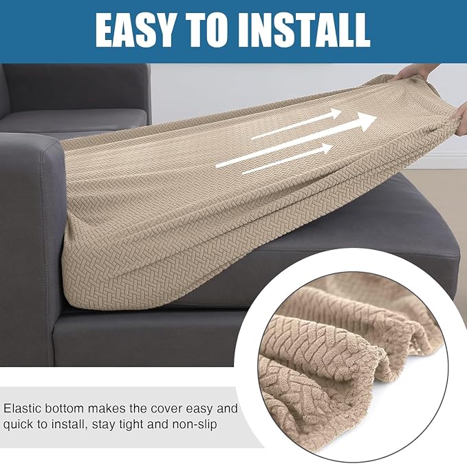 Smiry Waterproof Couch Cushion Covers, Stretch Jacquard Sectional Couch Covers, L Shape Chaise Lounge Sofa Slipcover, Washable Elastic Furniture Protector for Pets, Kid (XL-Chaise Cover, Camel)