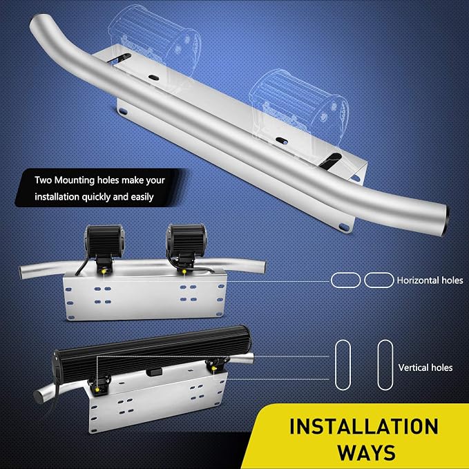 Nilight Led Light Bar Mounting Bracket Front License Plate Frame Bracket License Plate Mounting Bracket Holder For Off-Road Lights Led Work Lamps Lighting Bars,Silver, 2 Years Warranty