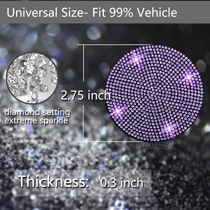 NBTEPEM 2pcs Bling Car Cup Holder Coaster, 2.75 inch Anti-Slip Shockproof Universal Car Coasters Insert Bling Crystal Rhinestone Automotive Interior Accessories for Women (2 pcs, Purple Violet)