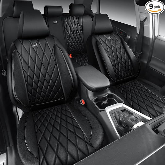 CAR PASS Rav4 Seat Covers Full Set Custom Fit for Toyota RAV4 Tocamo Corolla-Cross 2019-2024, Luxury Nappa Leather Waterproof Rav 4 Seat Covers, Anti-Slip Comfortable Airbag Compatible, Full Black