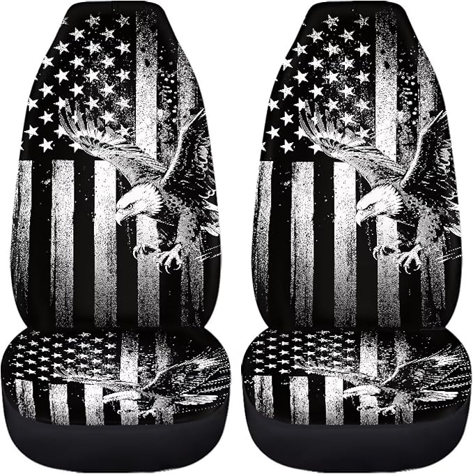 Eagle Car Front Seat Covers Anti-Slip Gray US Flag Car Seat Cover for Front Seats Set of 2 Patriotic Removable Automotive Accessories Universal Fit for Cars SUVs Sedans