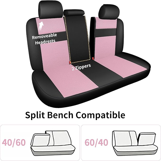 HChengkikz Car Seat Covers, Leather, 3D Foam Back Support (Black + Pink) | Air Mesh, Airbag Compatible, Universal Fit for Most Cars, Vans, Trucks, SUVs