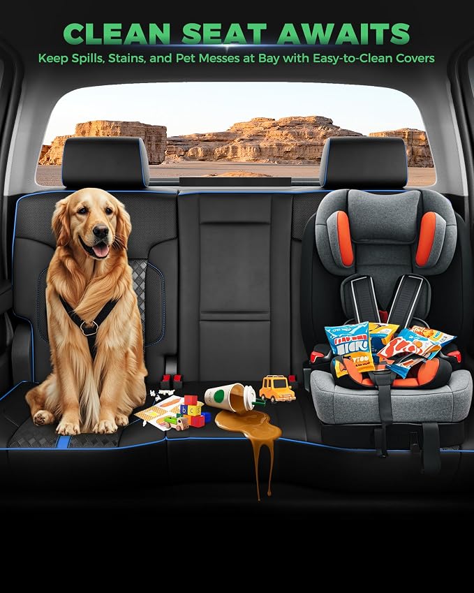 Custom Leather Seat Covers for 2014-2018 Sierra/Silverado 1500 | Only Crew Cab, Fits 2500/3500HD 2015-2020, no Rear Armrest/Seatback Storage, Waterproof, Scratch-resistant, Easy-clean