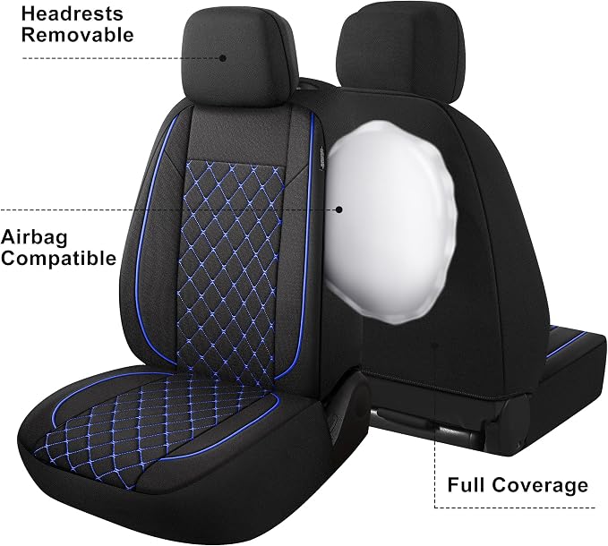 YGL Breathble Car Seat Covers Full Set, Washable Seat Covers for Cars, Premium Cloth Car Seat Protectors, Interior Covers for Cars, Sedan Van Truck SUV(Black/Blue)