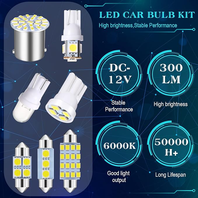 Frienda 70 Pcs Interior Lights LED Car Bulb Kit Set Dome Light 31 36 41 mm 12v De3175 6411 T10 2825 6612f 6615f for Dome Map Read Door Trunk Glove Box License Plate Cargo Courtesy(White)