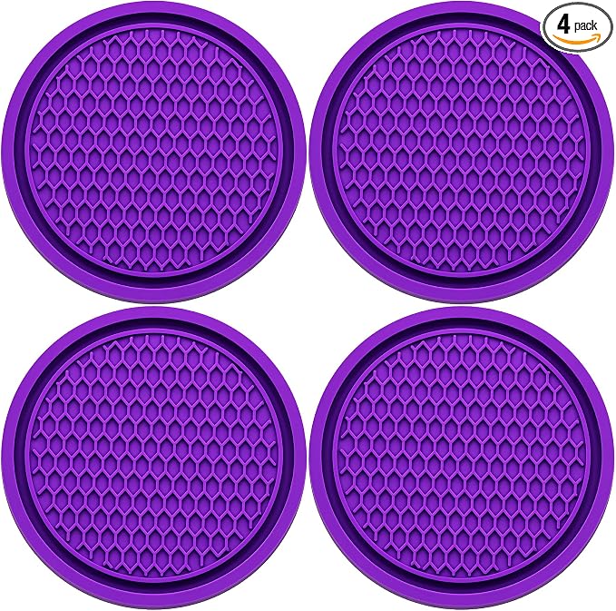 4PCS Car Cup Holder Coaster, Universal Auto Non-Slip Cup Holder Coaster, 2.75In Universal Non-Slip Recessed Car Interior Accessories (Purple)