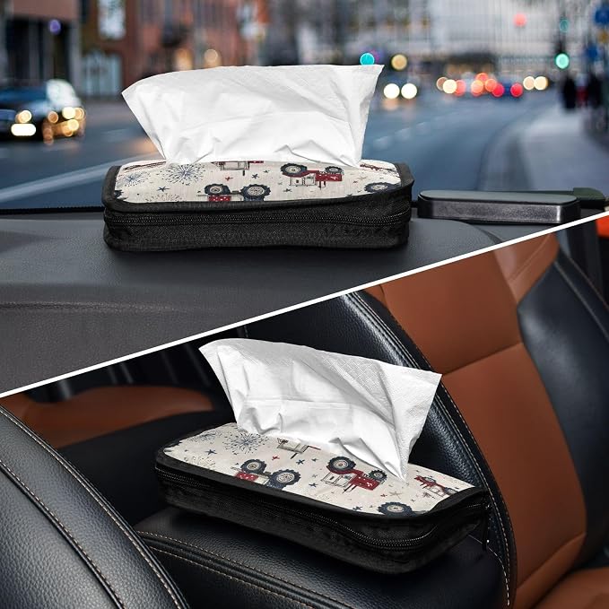 Car Visor Tissue Holder Mask Holder for Car, Car Tissue Box Sun Visor Napkin Holder Car Visor Accessories Adjustable Straps Reusable Durable Easy to Install Tractors July 4th Fireworks and St