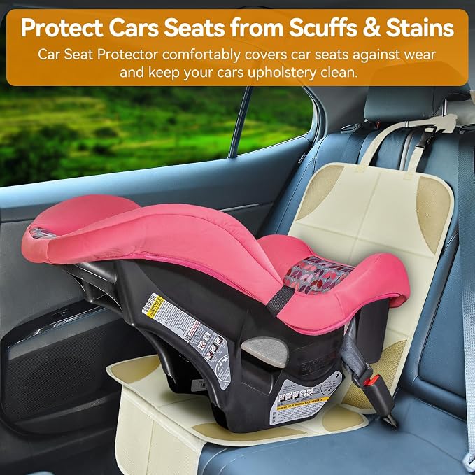 Musclez Car Seat Protectors, Car Seat Covers Waterproof 600D Fabric, Non-Slip Backing & 2 Mesh Pockets Carseat Protector for Child Safety Seats, Pets, Automotive Interior Protection (White-2pcs)