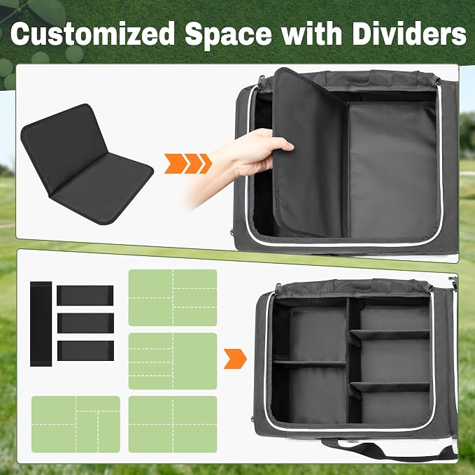 DSLEAF 2 Layer Golf Trunk Organizer, Golf Car Locker for Men & Women, Black | Reinforced Structure, Bottom Shoe Space for 2 Pair of Golf Shoes, Multiple Pockets for Balls, Tees and Gloves