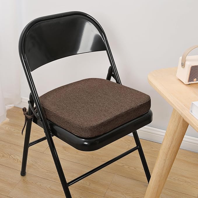 SINOSSO Memory Foam Chair Cushions for Folding Chairs 4 Pack, Thickened 2" Square Pads with Ties for Kitchen Chairs, Indoor Non-Slip Dining Chair Seat Cushions (Set of 4, Dark Brown)