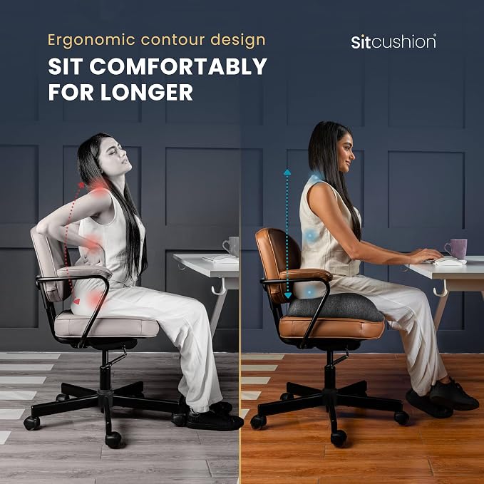 SitCushion Extra Large Seat Cushions for Office Chairs – Gaming Chair Seat Cushion and Sciatica Pain Relief Pillow for Back Pain. Orthopedic Coccyx Cushion for Tailbone Pain Relief (Original Black)
