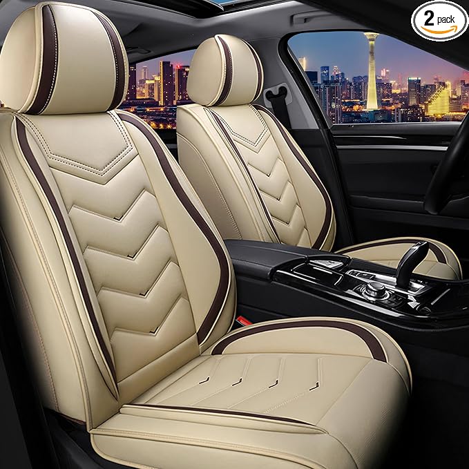 CTDS Car Seat Covers for Honda Civic 2000-2026, Stylish Sport Seat Cover, Premium Nappa Leather Car Seat Cover. Automobile Seat Covers Sets.(Standard 2 Seats/Beige)