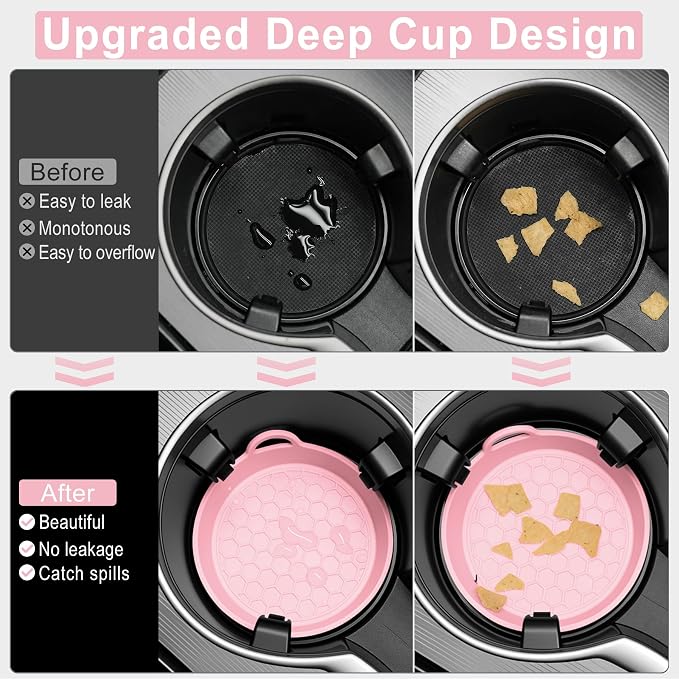 SINGARO Car Cup Holder Coaster, 4PCS Silicone Cup Holder Insert, Universal Non-Slip Cup Holders, Car Interior Accessories for Women and Man, Pink