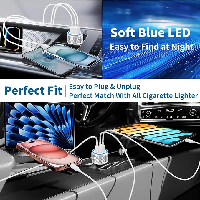USB C Car Charger, Rombica 3Port 67W Dual USB-C&USB-A Car Power Cigarette Lighter USB Charger Adapter PD/QC Type C Car Charger Fast Charge for iPhone 17 17 Pro 16 15 14 13 12/Galaxy S26 S25/Pixel/iPad